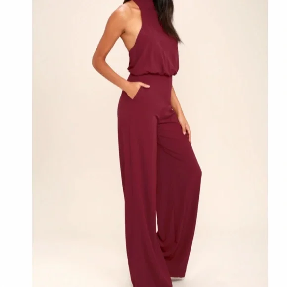 Moment for Life Wine Red Halter Jumpsuit - Picture 4 of 6